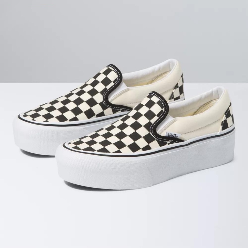 Vans Checkerboard Slip-On Platform Sneakers in Black and White